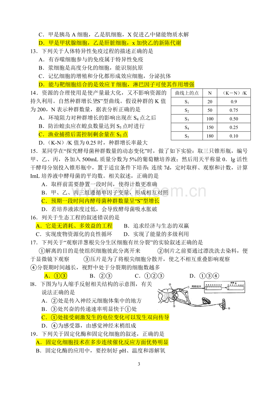 2012年高考生物模拟卷一.doc_第3页