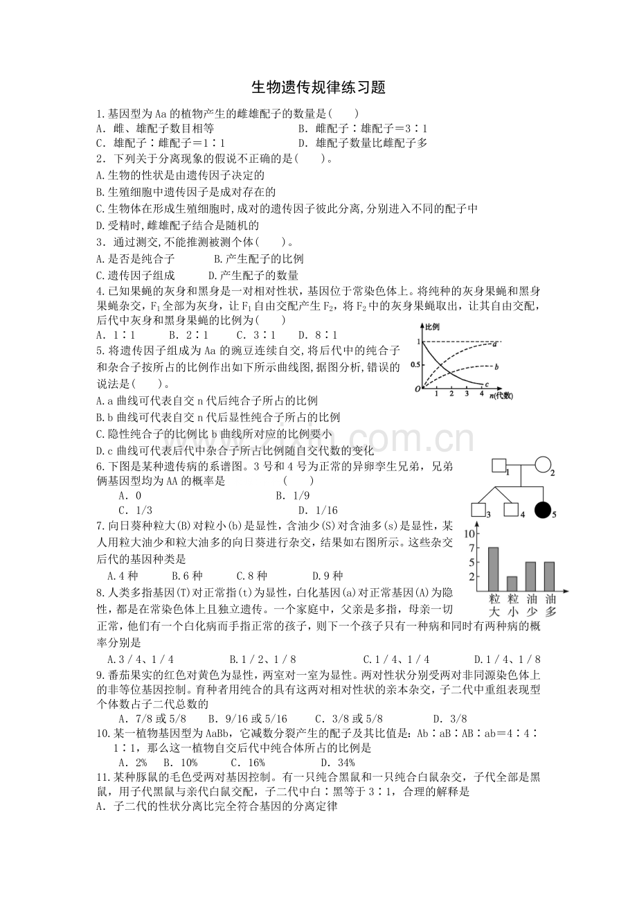 高一生物遗传规律练习题(含答案).doc_第1页