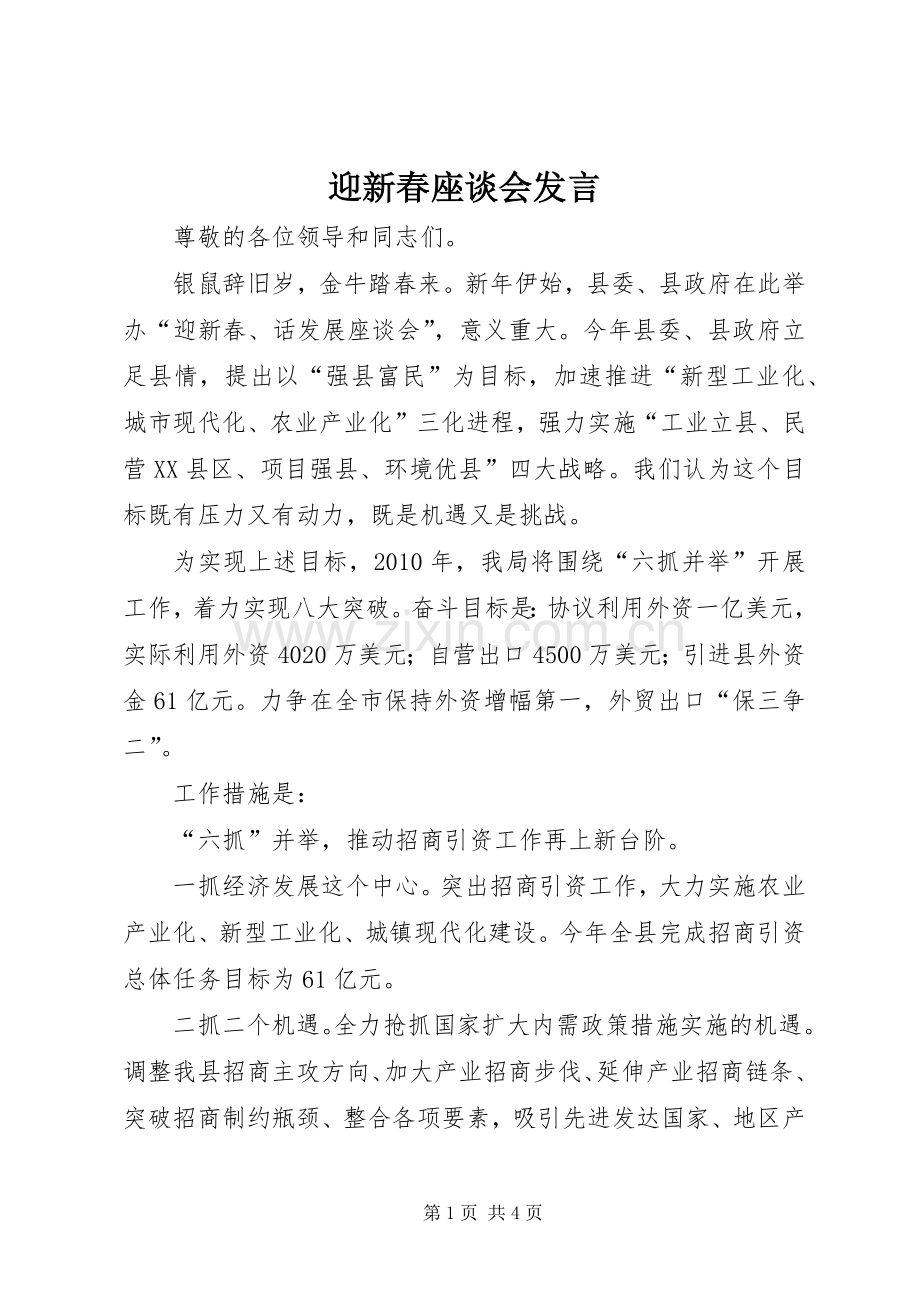 迎新春座谈会发言稿.docx_第1页