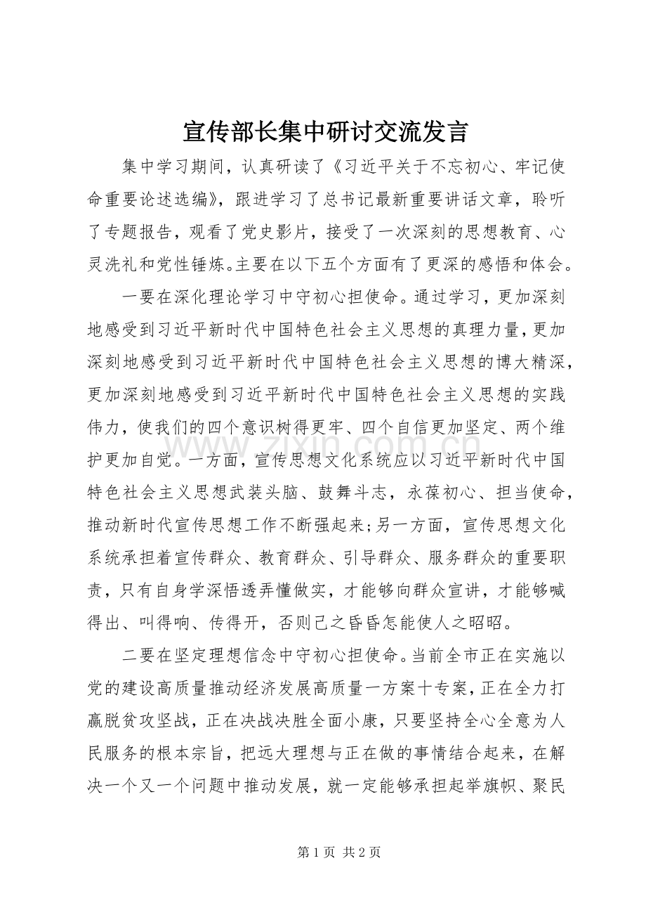 宣传部长集中研讨交流发言.docx_第1页