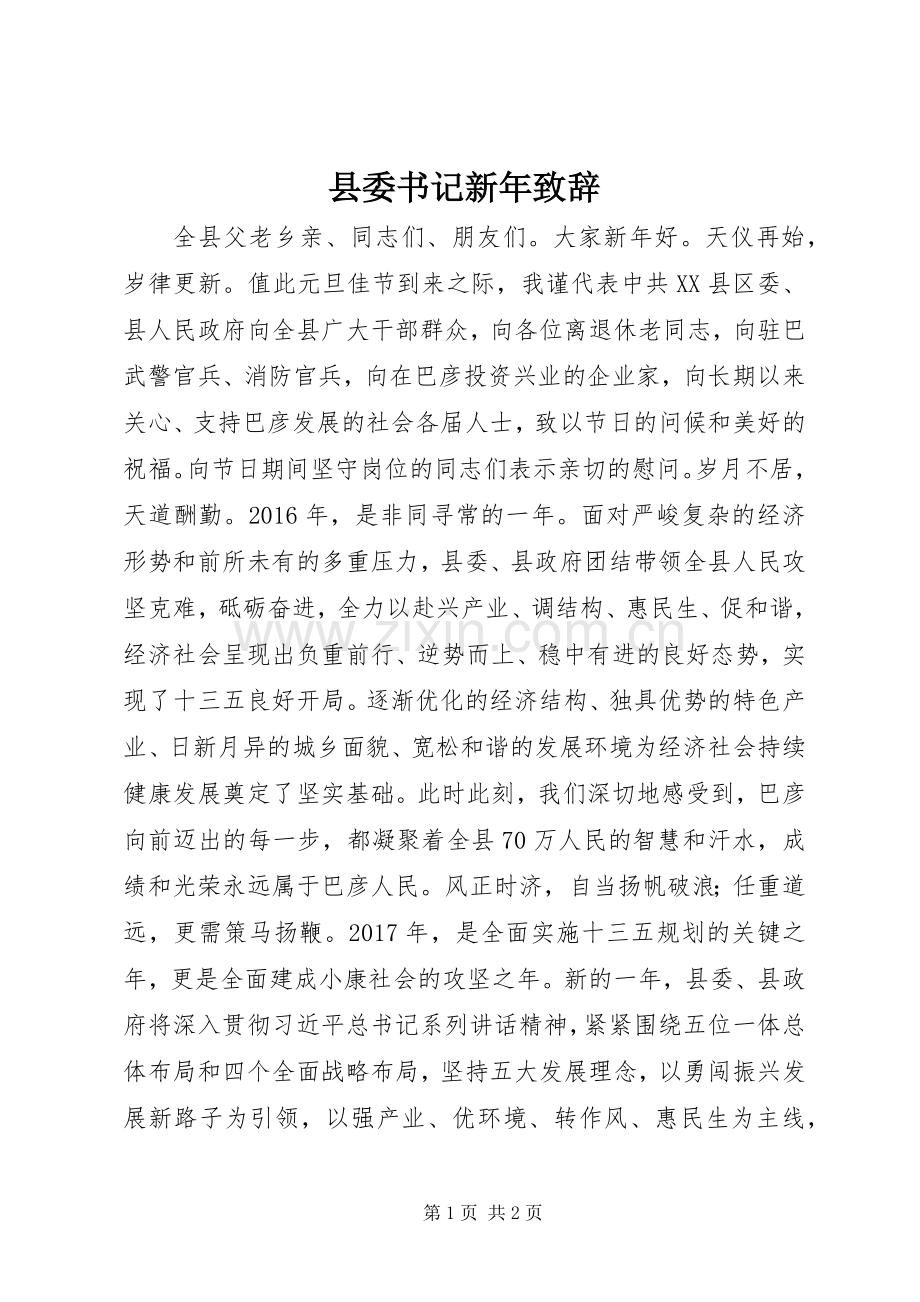 县委书记新年演讲致辞.docx_第1页