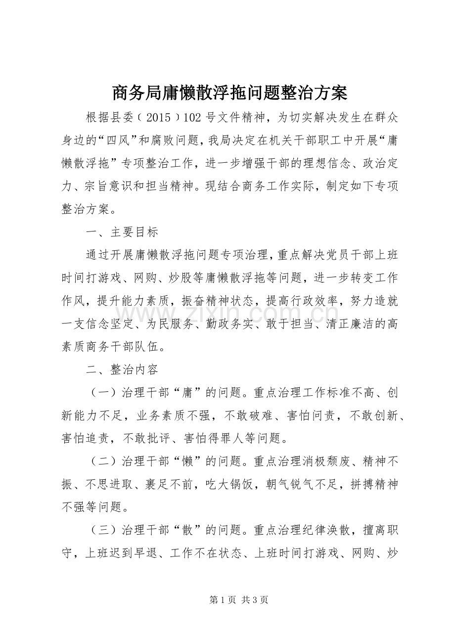 商务局庸懒散浮拖问题整治实施方案.docx_第1页