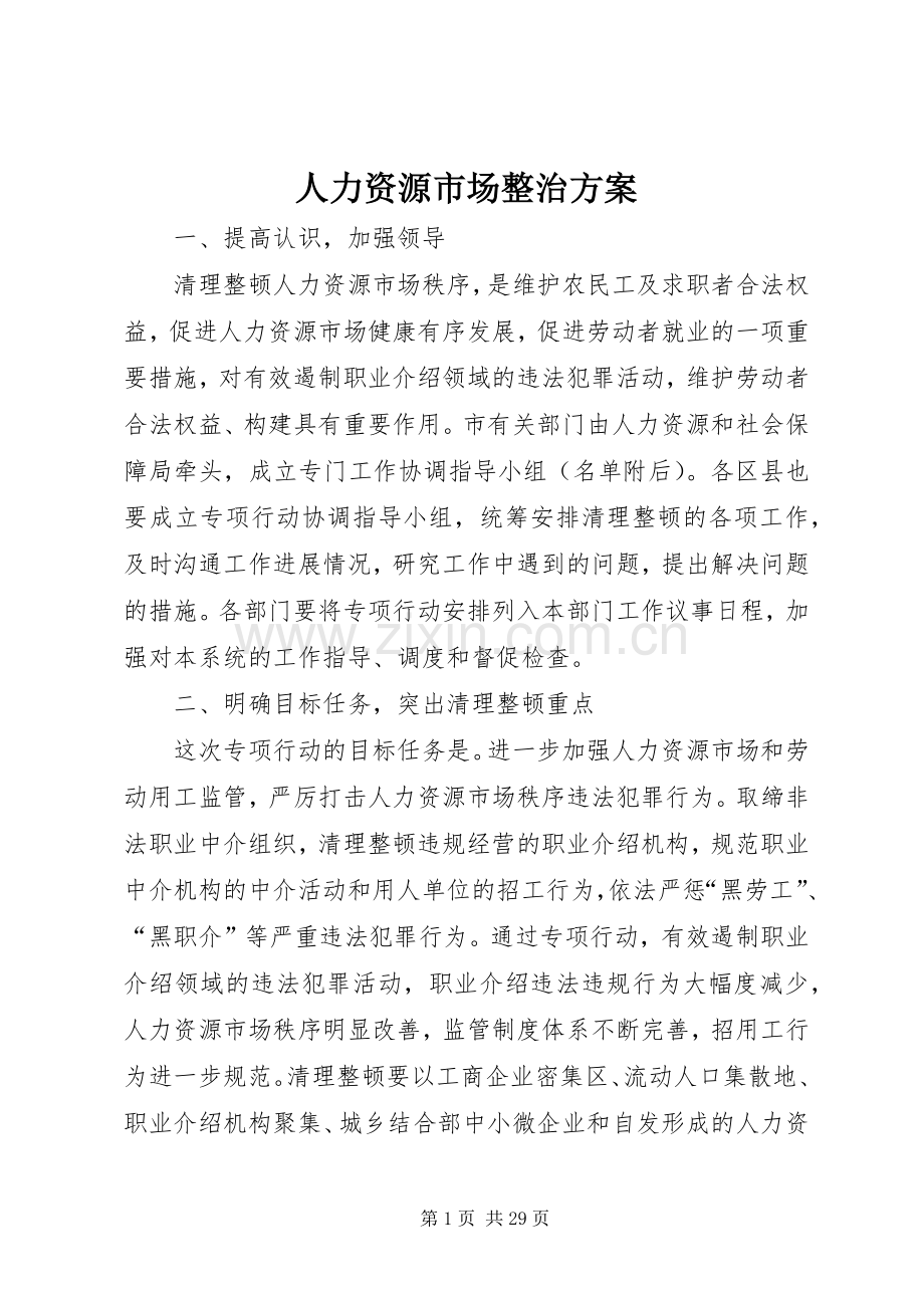 人力资源市场整治实施方案.docx_第1页