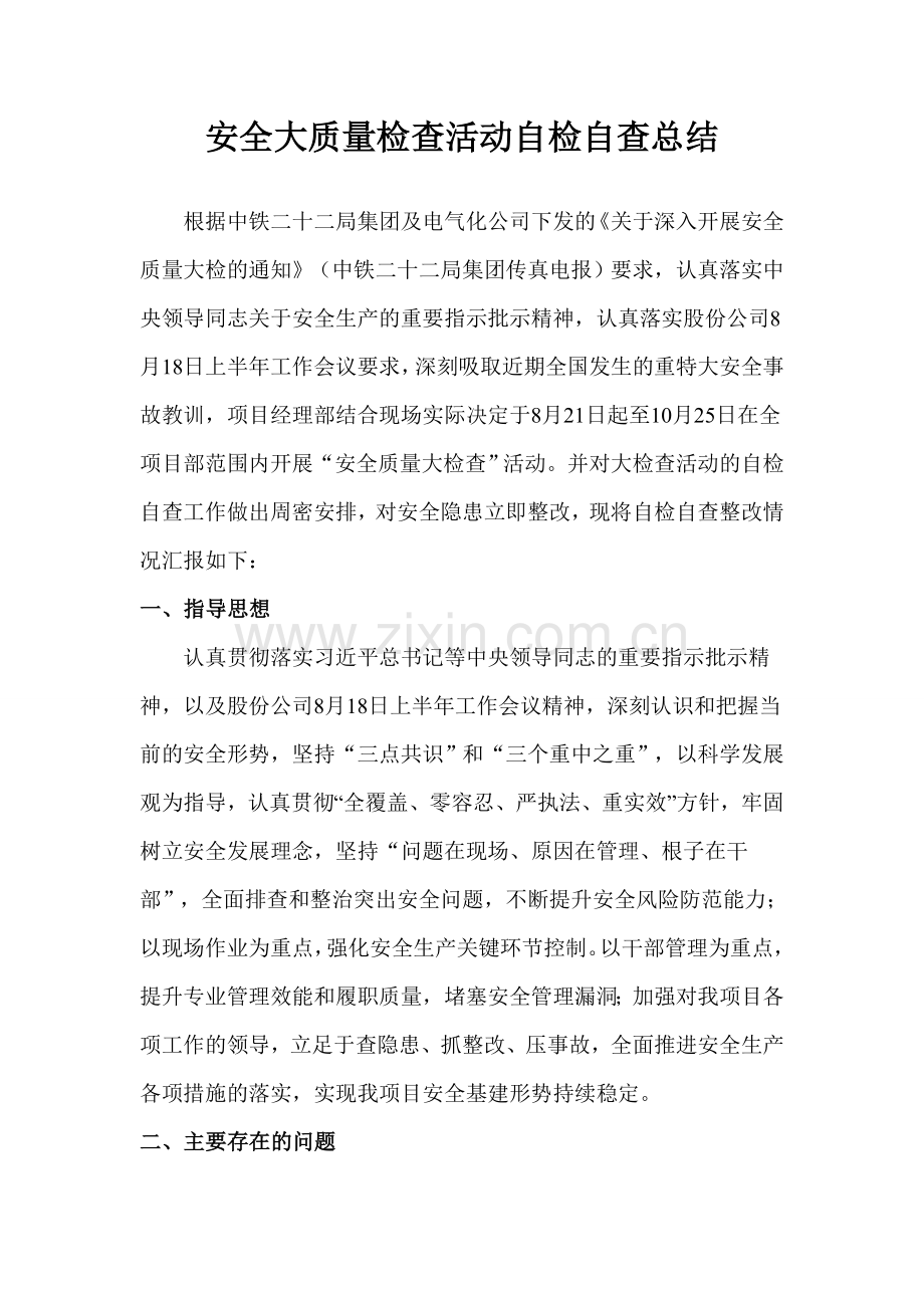 项目安全质量大检查活动自检自查总结.doc_第1页