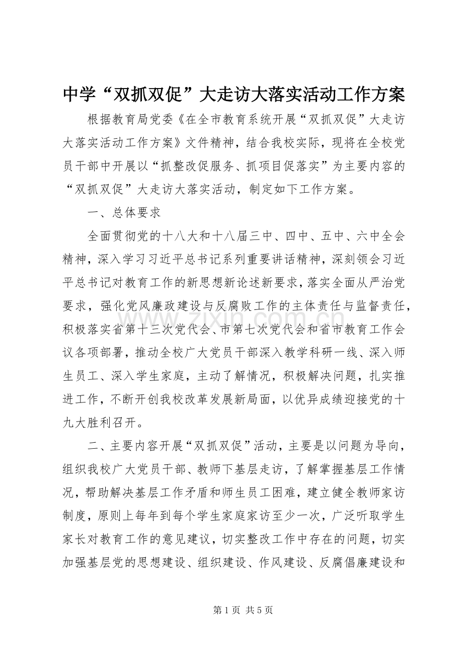 中学“双抓双促”大走访大落实活动工作实施方案.docx_第1页