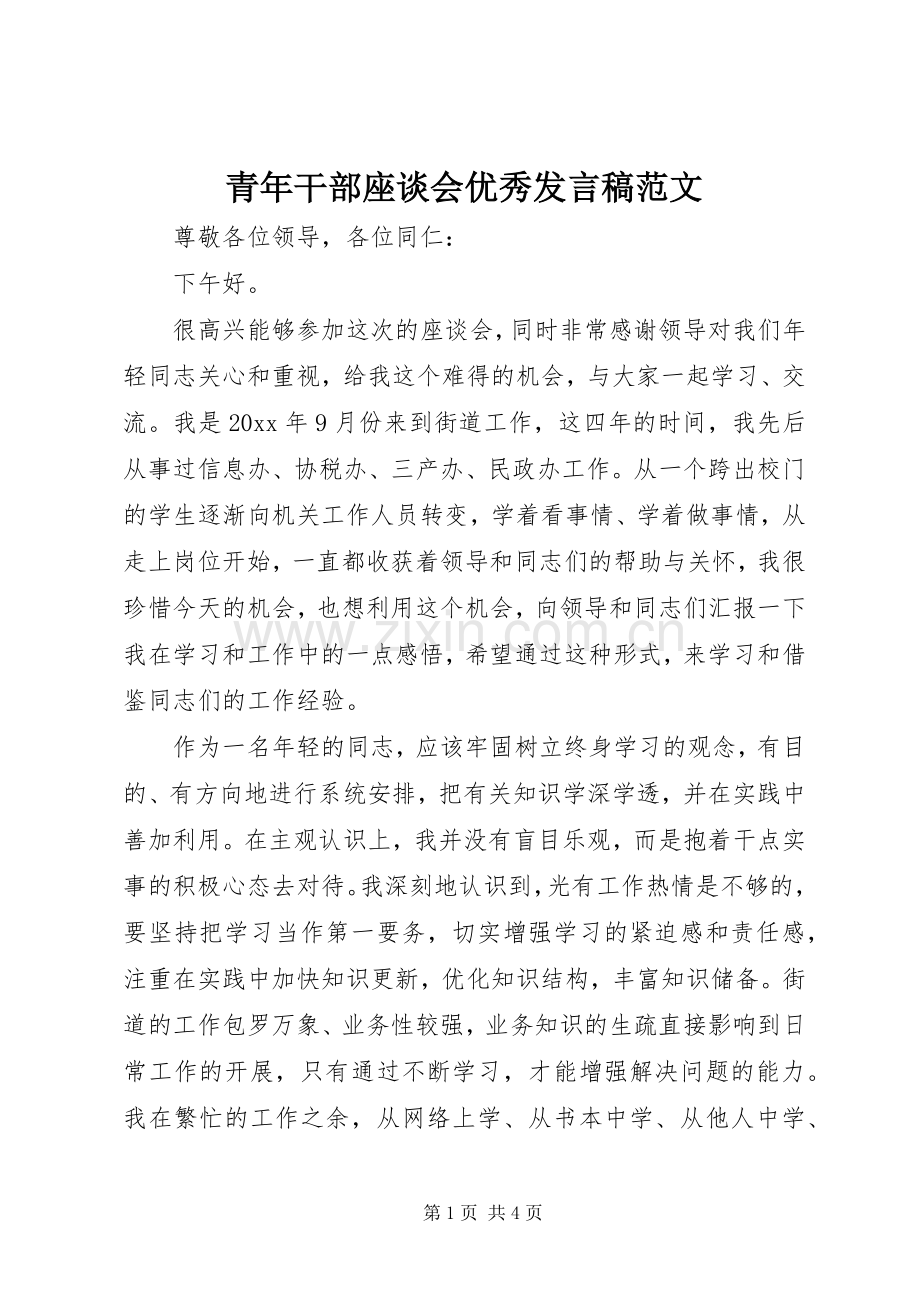 青年干部座谈会优秀发言范文.docx_第1页