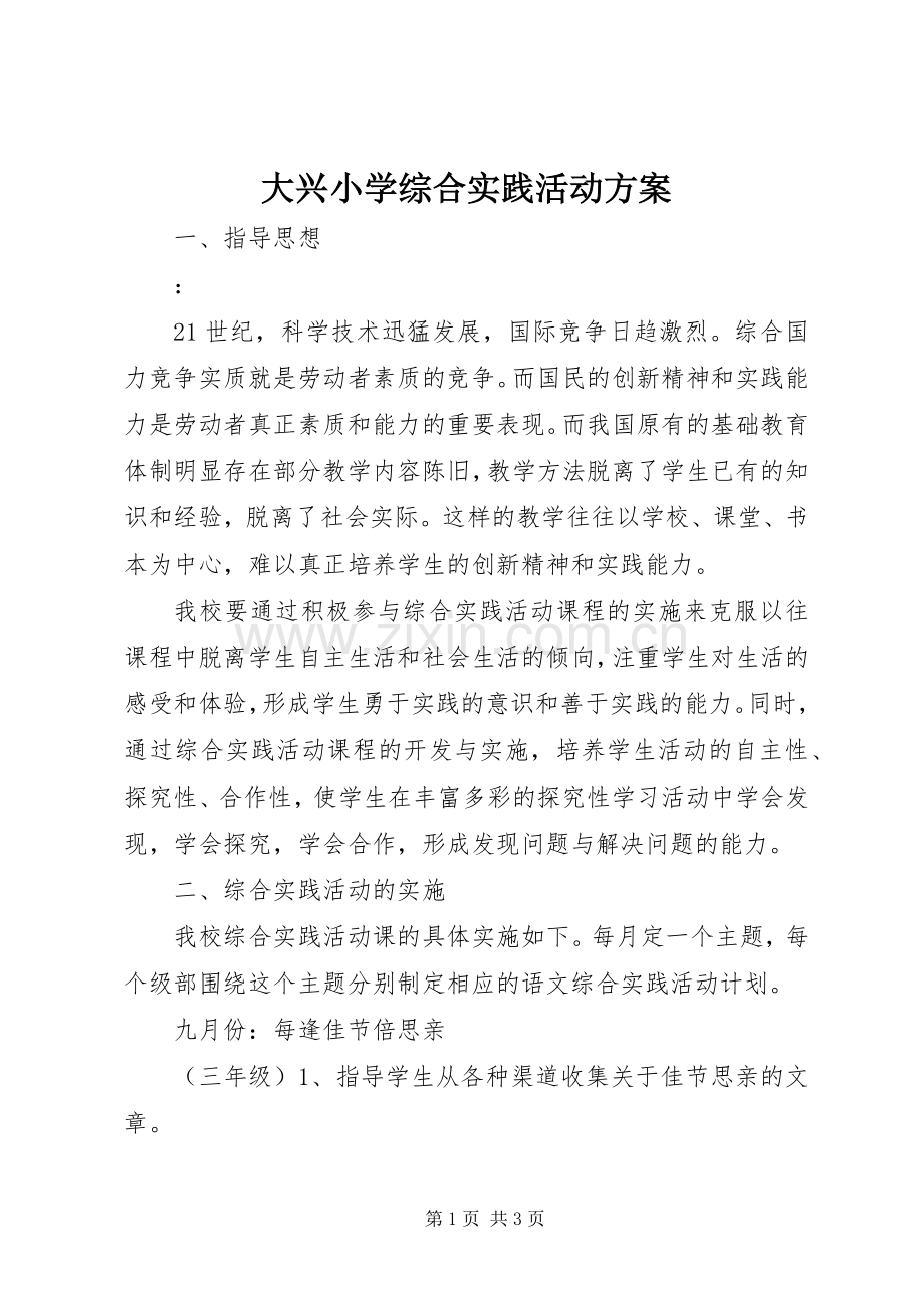 大兴小学综合实践活动实施方案.docx_第1页