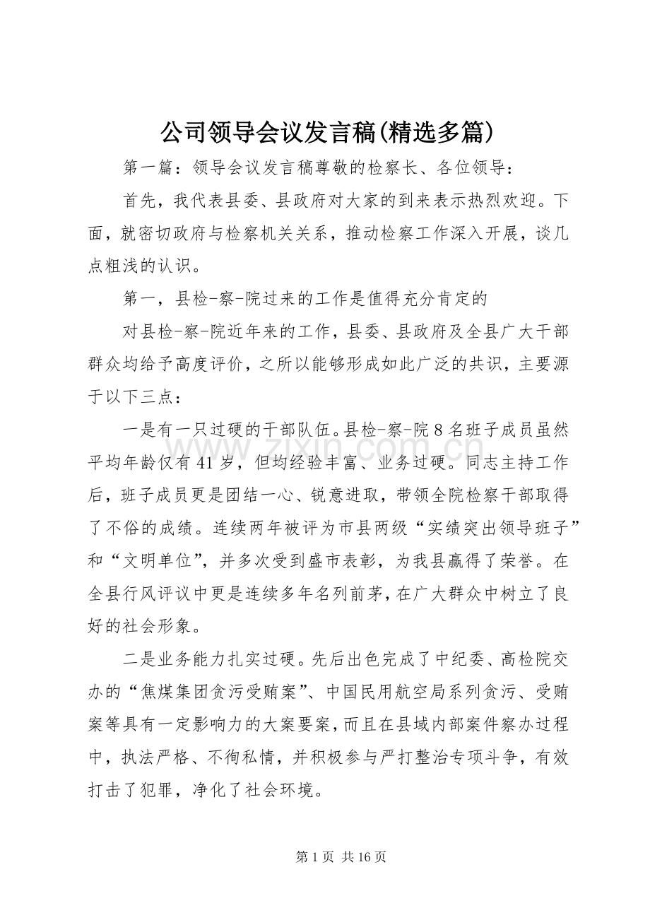 公司领导会议发言稿(多篇).docx_第1页