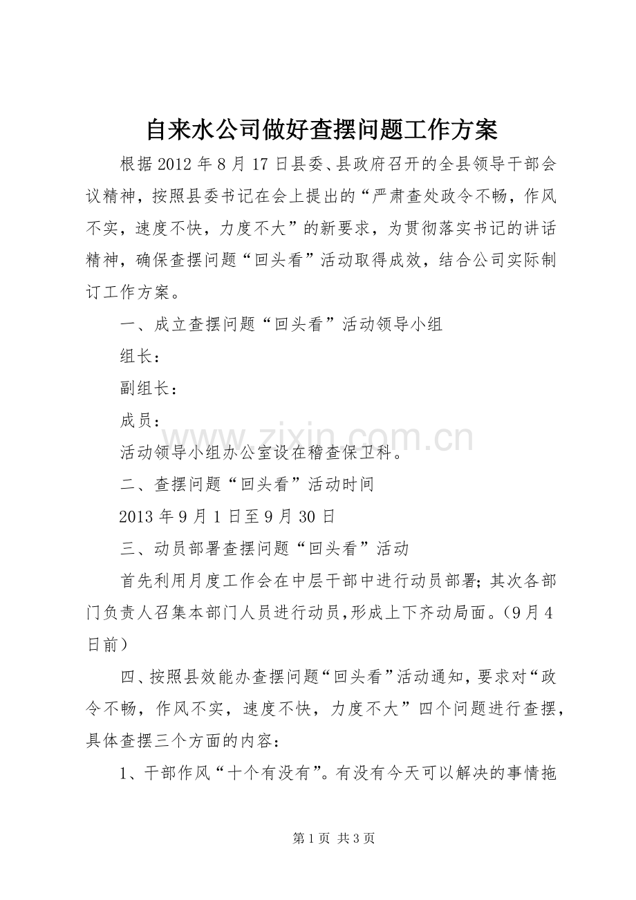 自来水公司做好查摆问题工作实施方案.docx_第1页