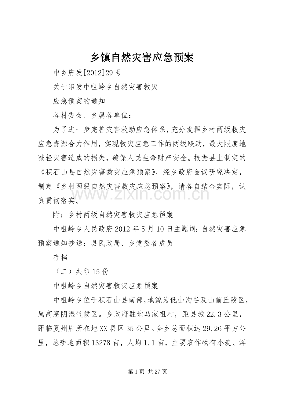 乡镇自然灾害应急处置预案.docx_第1页