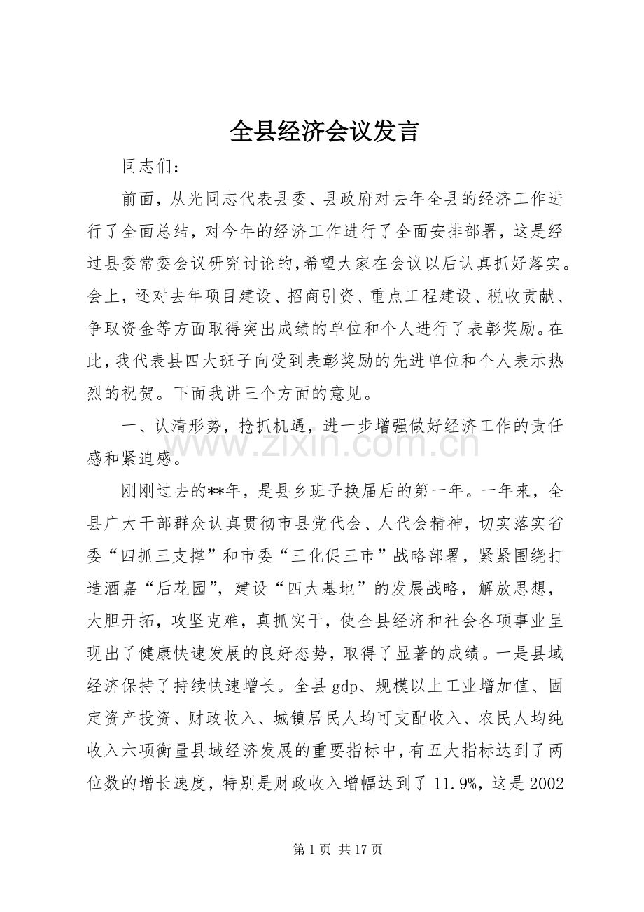 全县经济会议发言.docx_第1页