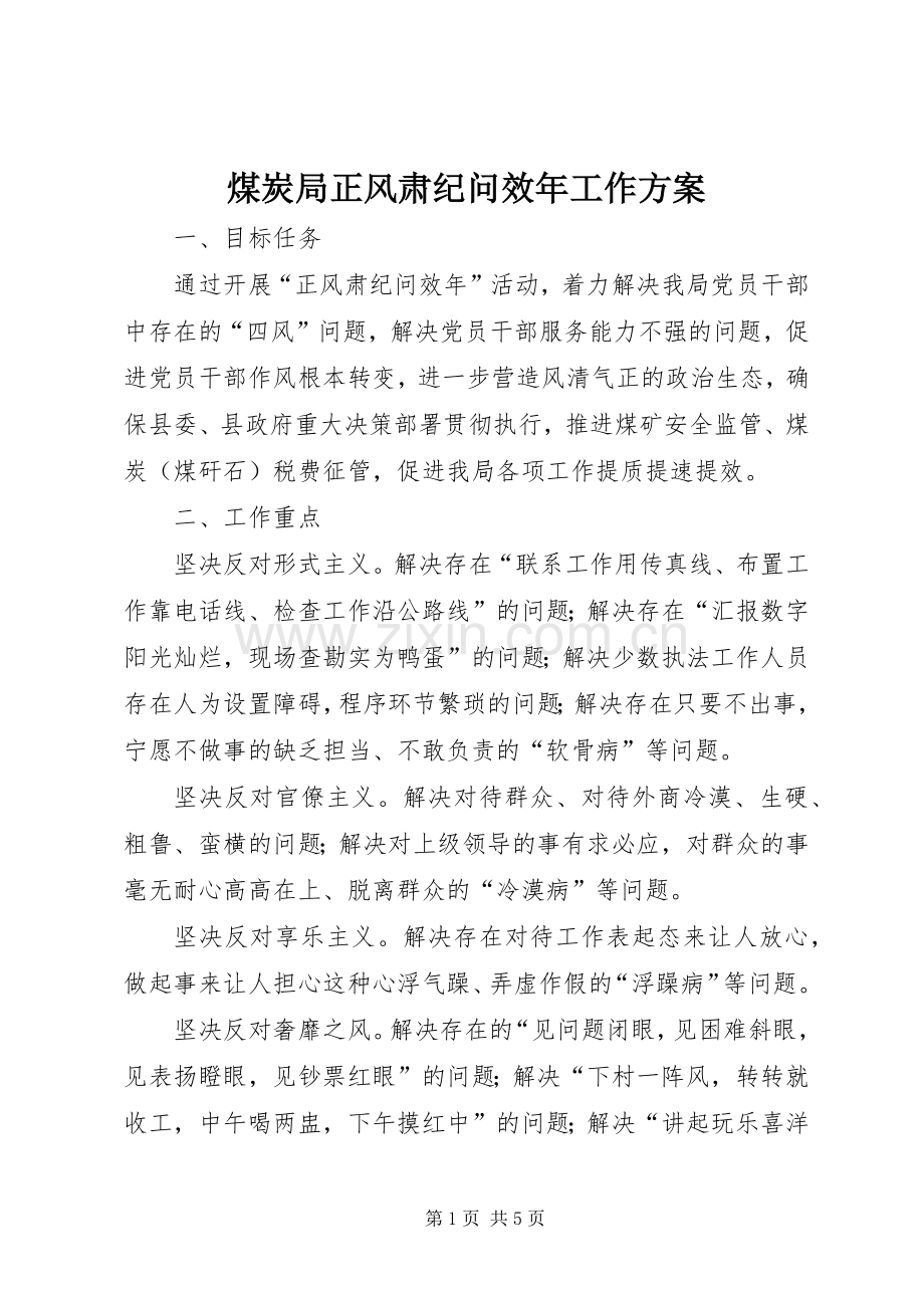 煤炭局正风肃纪问效年工作实施方案.docx_第1页