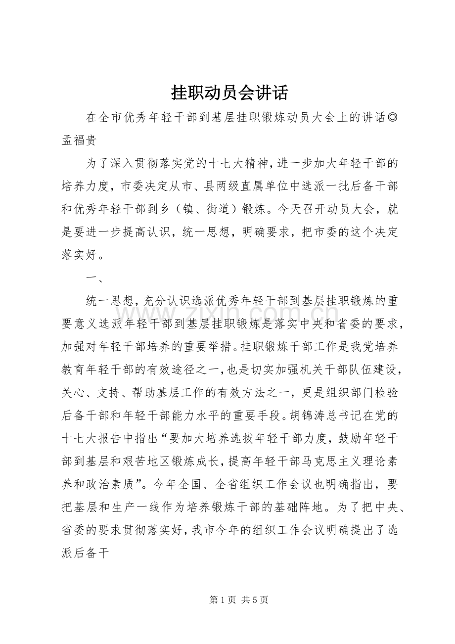 挂职动员会讲话.docx_第1页