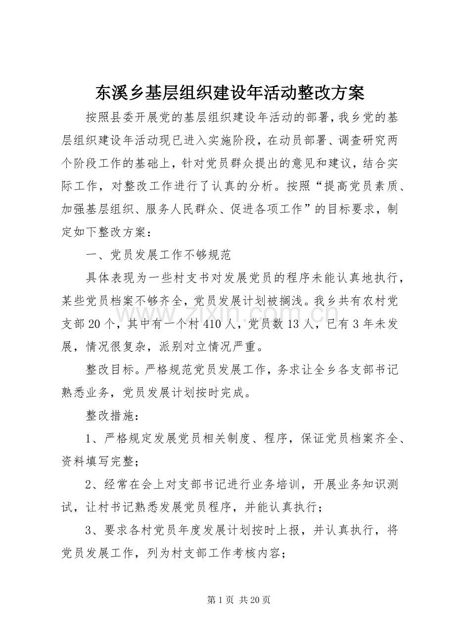 东溪乡基层组织建设年活动整改实施方案.docx_第1页