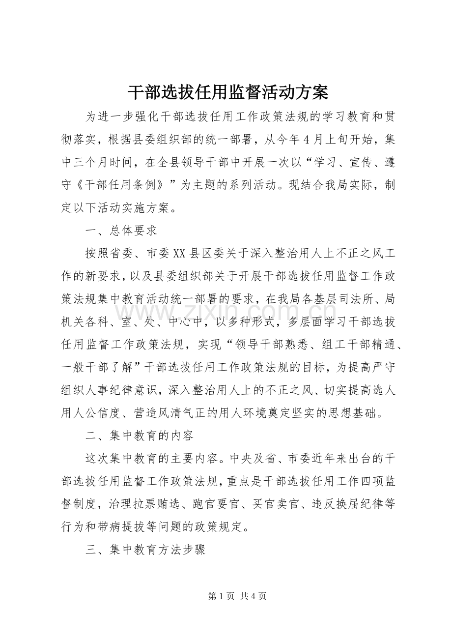 干部选拔任用监督活动实施方案.docx_第1页