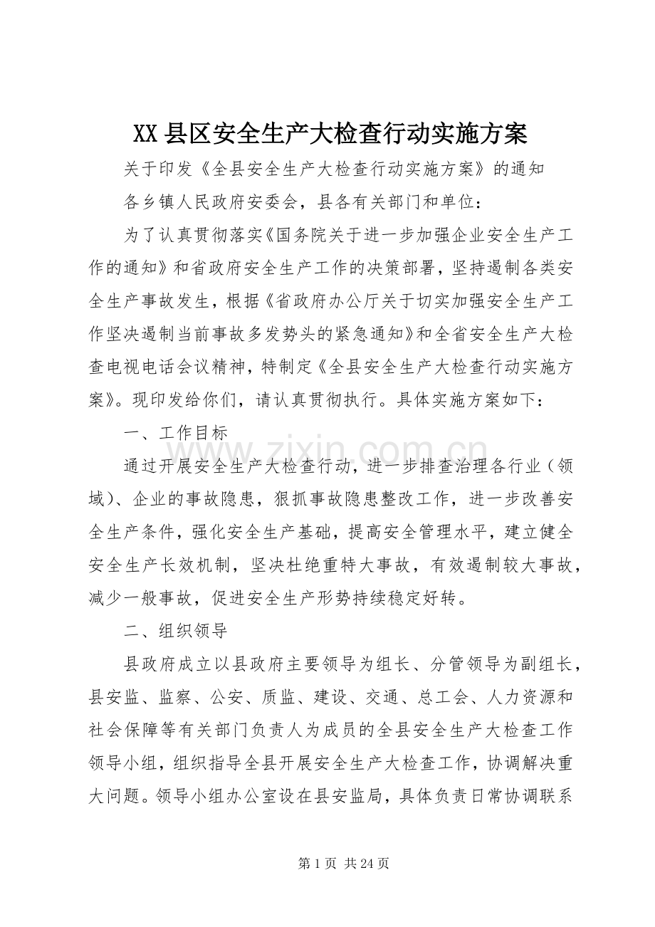 XX县区安全生产大检查行动方案.docx_第1页