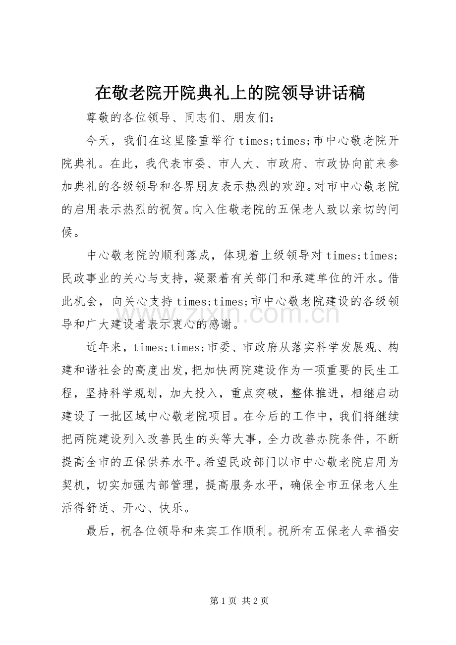 在敬老院开院典礼上的院领导讲话稿.docx_第1页