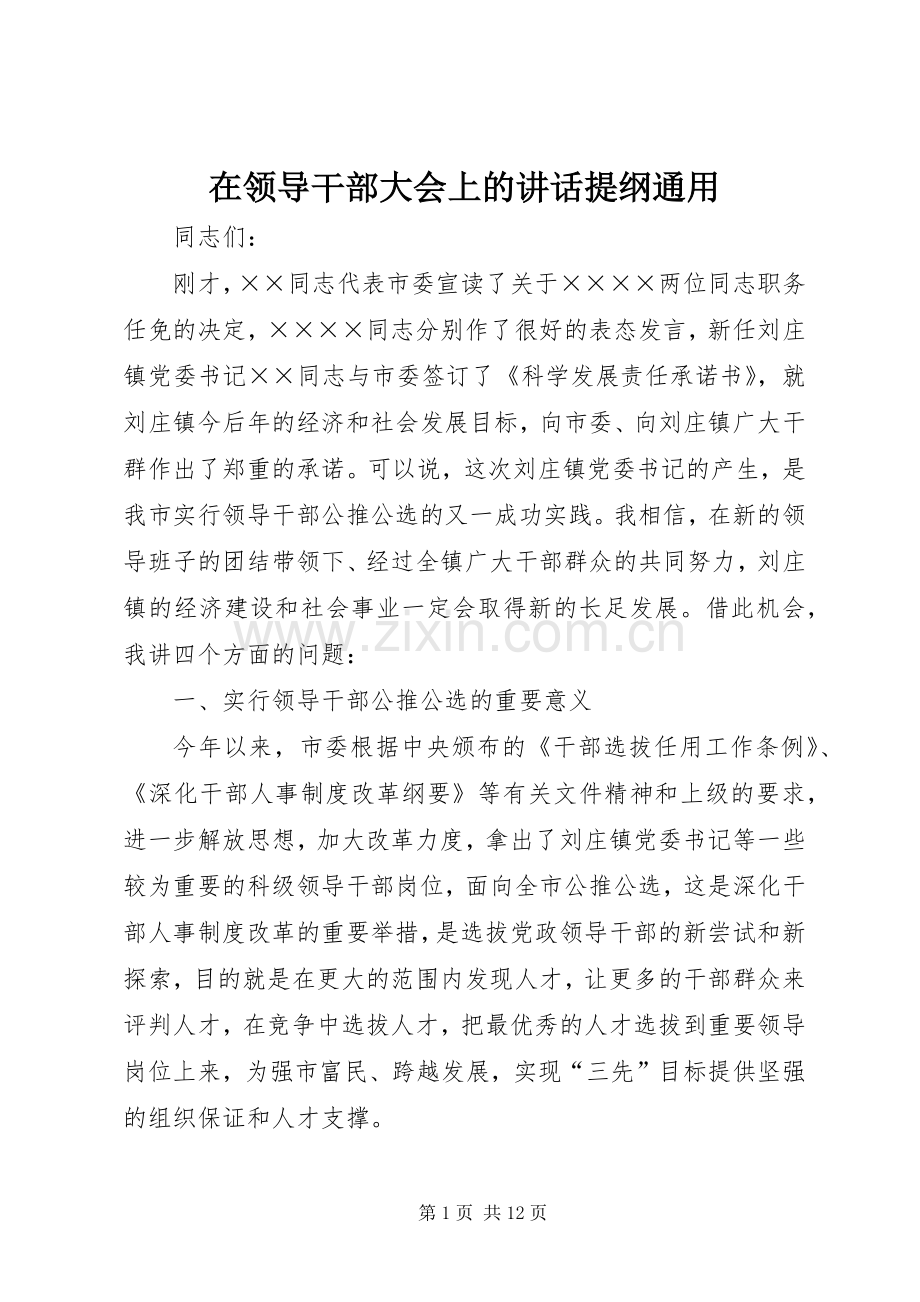 在领导干部大会上的讲话提纲通用.docx_第1页