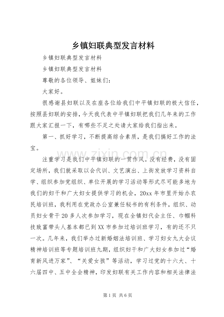 乡镇妇联典型发言材料提纲范文.docx_第1页