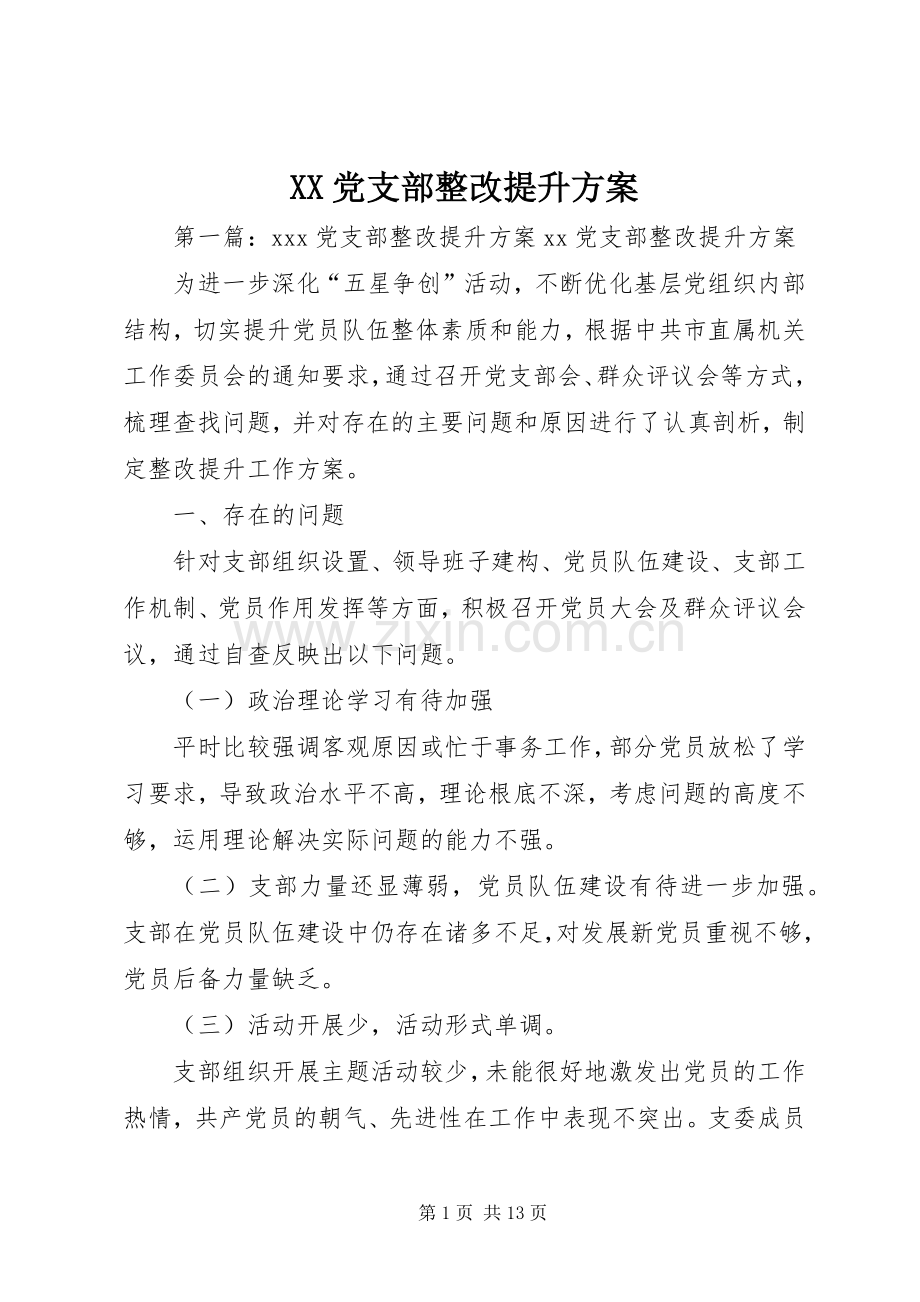 XX党支部整改提升实施方案.docx_第1页