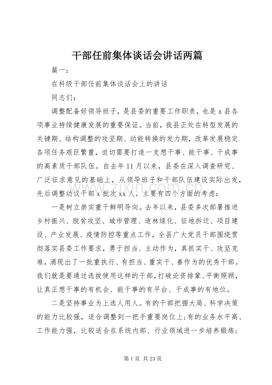 干部任前集体谈话会讲话两篇.docx_第1页