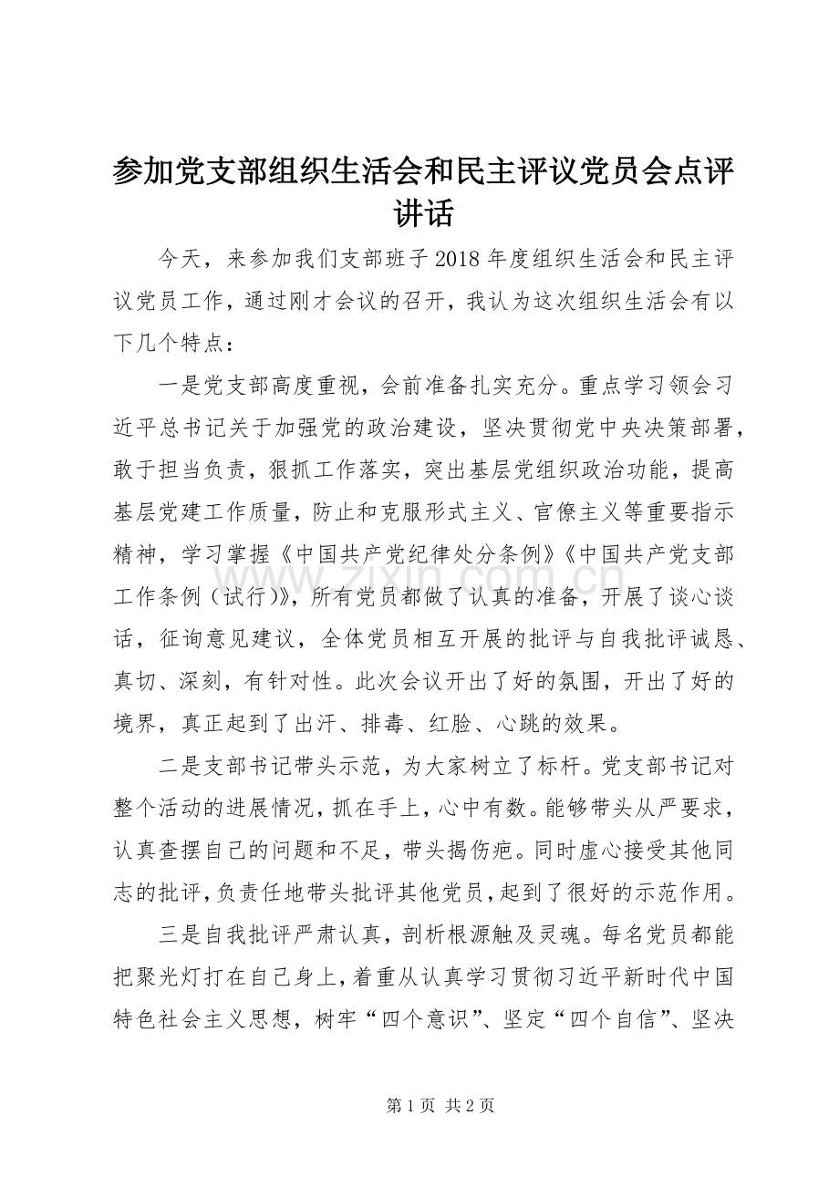 参加党支部组织生活会和民主评议党员会点评讲话.docx_第1页