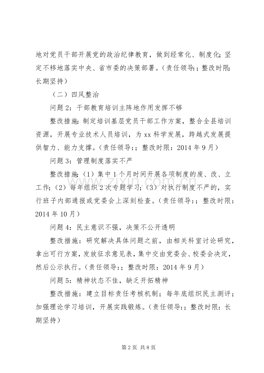 县委党校党委班子党的群众路线教育实践活动整改实施方案.docx_第2页