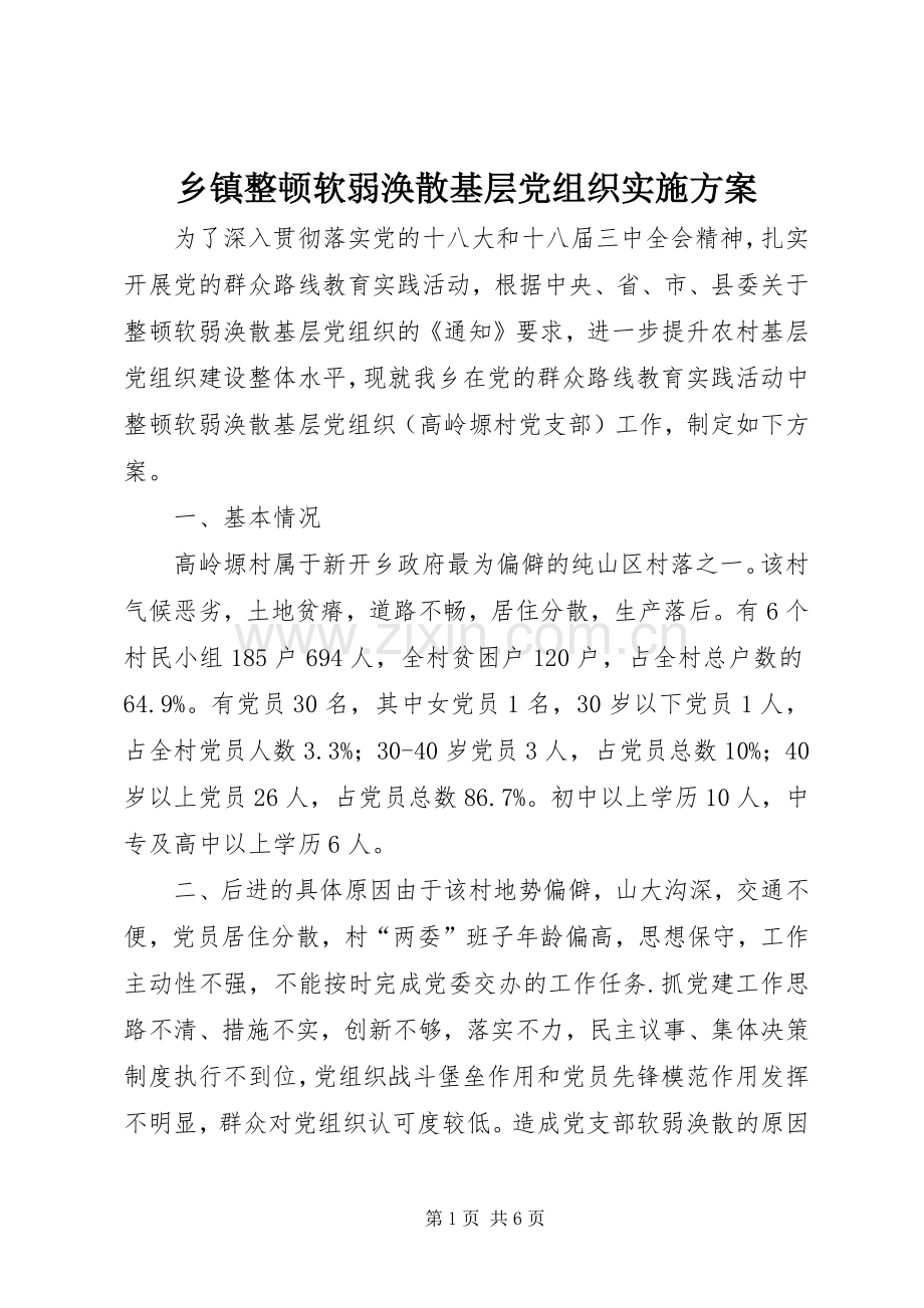 乡镇整顿软弱涣散基层党组织方案.docx_第1页