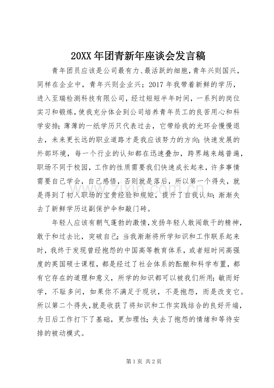 20XX年团青新年座谈会发言.docx_第1页