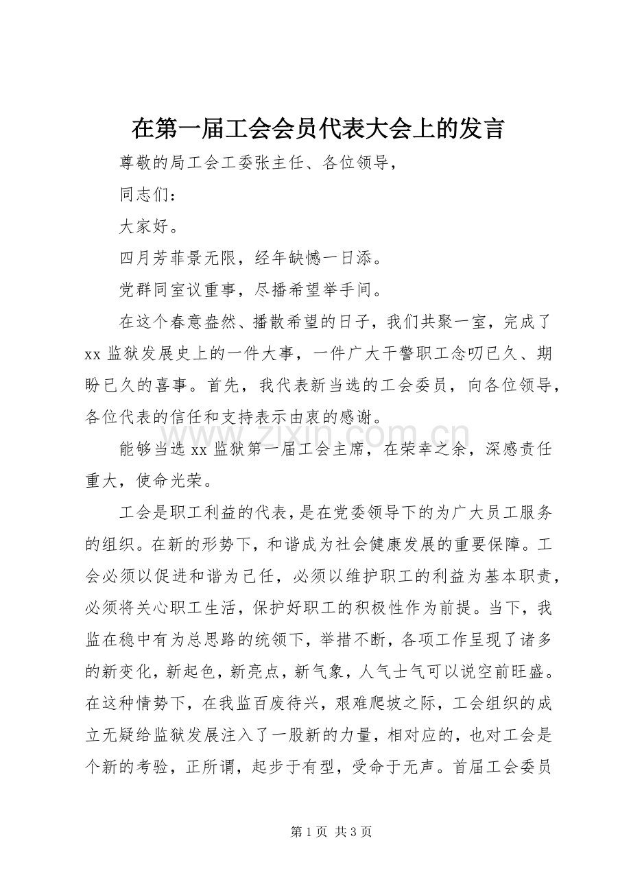 在第一届工会会员代表大会上的发言.docx_第1页