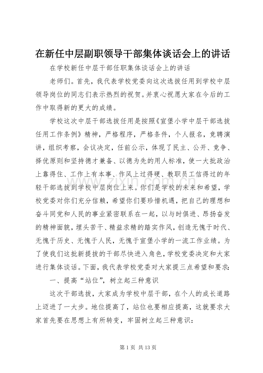 在新任中层副职领导干部集体谈话会上的讲话.docx_第1页