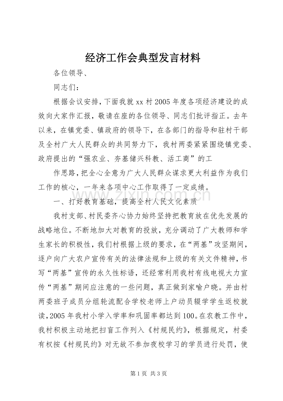 经济工作会典型发言致辞.docx_第1页