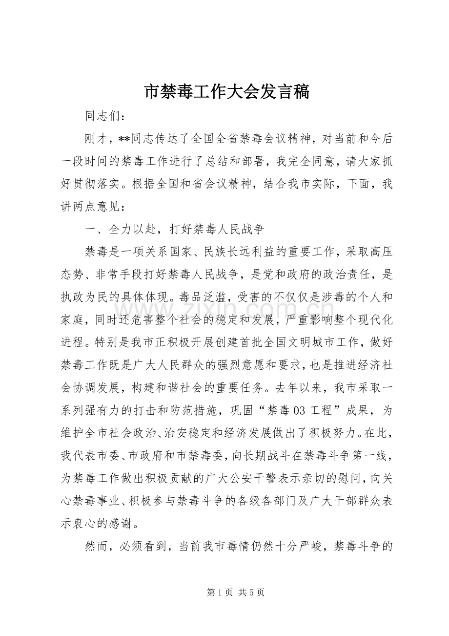 市禁毒工作大会发言稿.docx_第1页