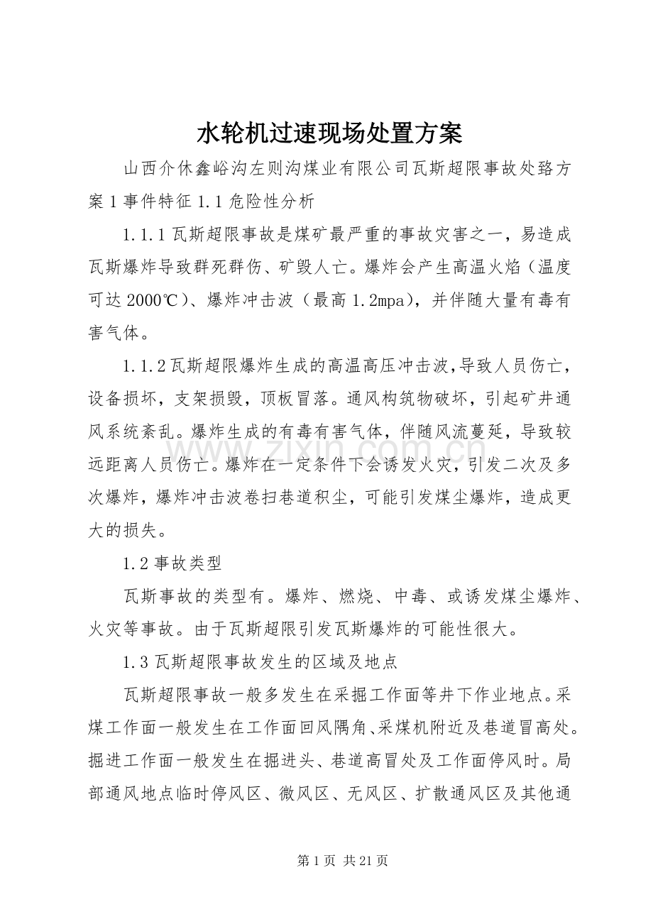 水轮机过速现场处置实施方案 .docx_第1页