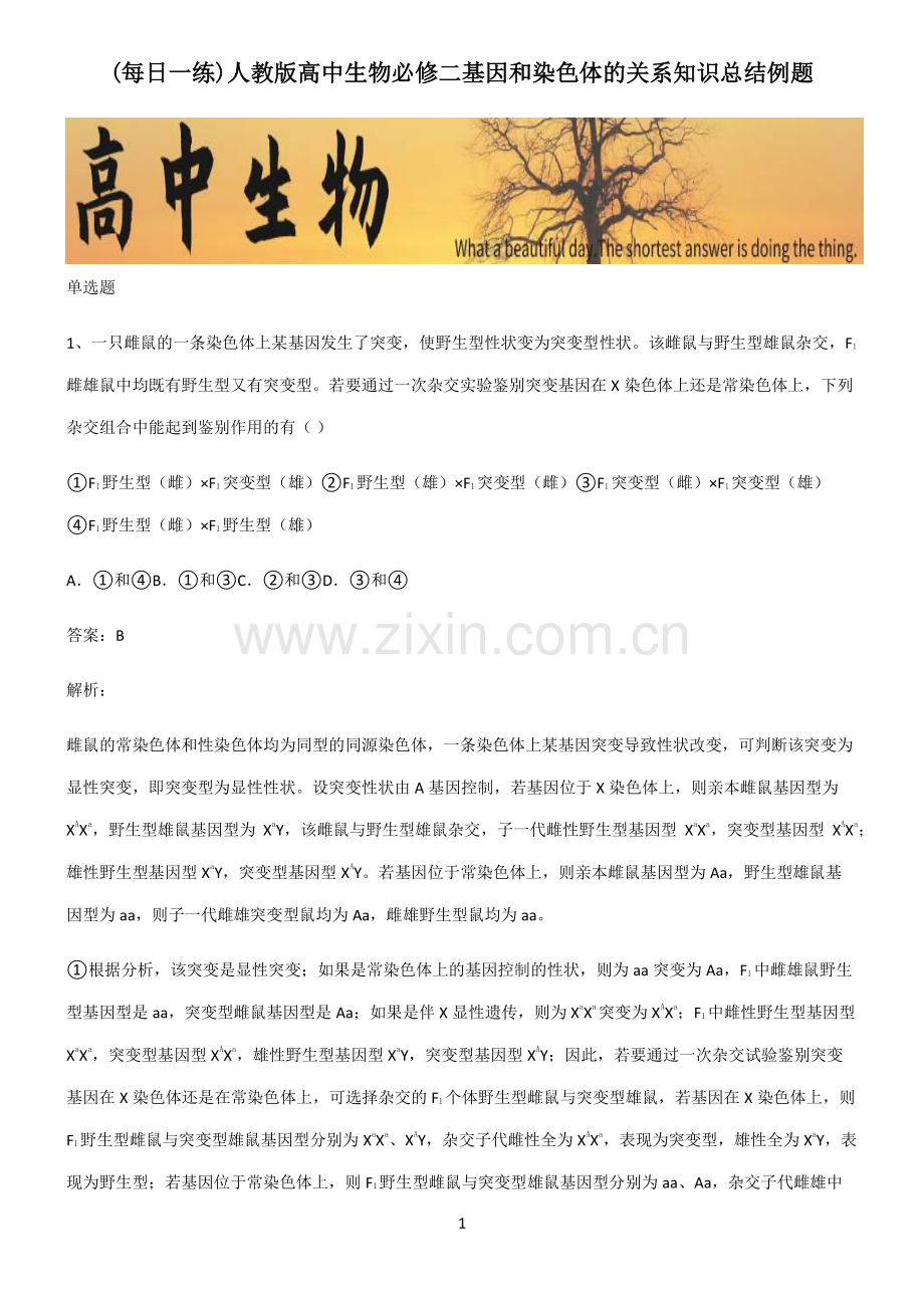 人教版高中生物必修二基因和染色体的关系知识总结例题.pdf_第1页