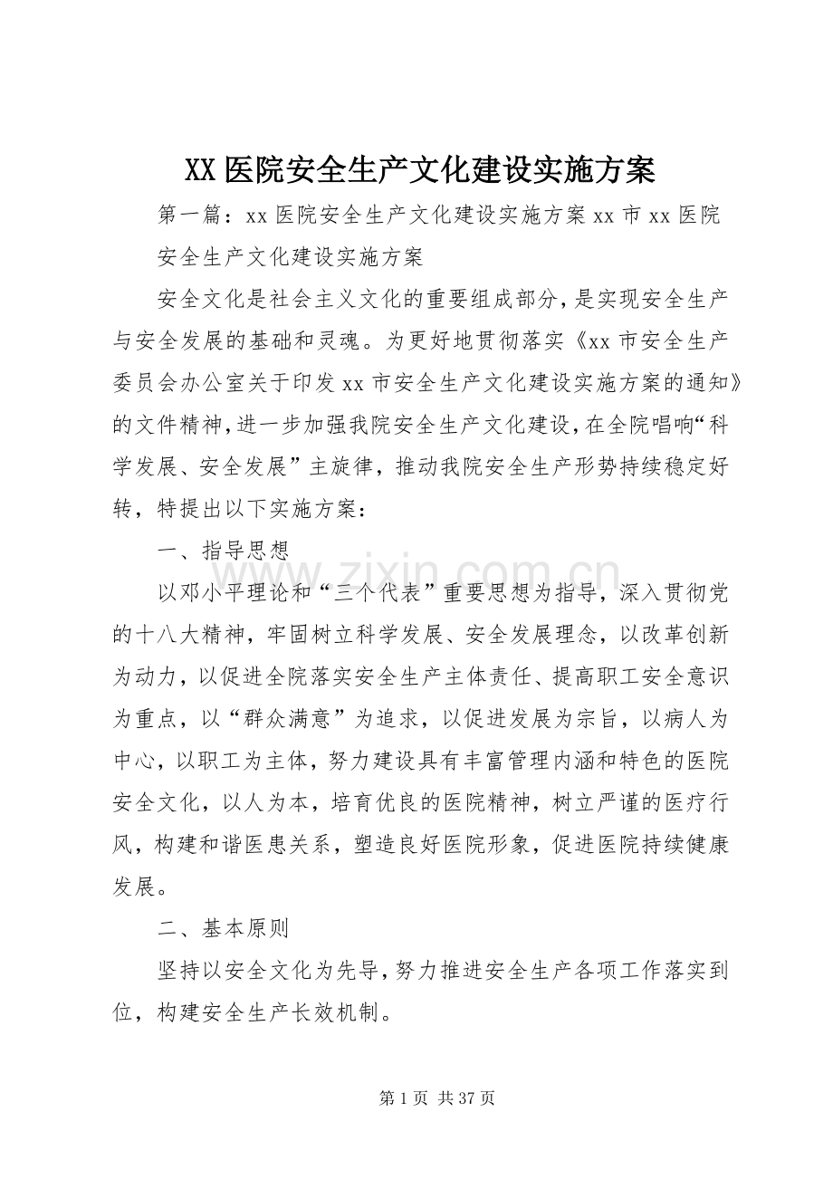 XX医院安全生产文化建设方案.docx_第1页