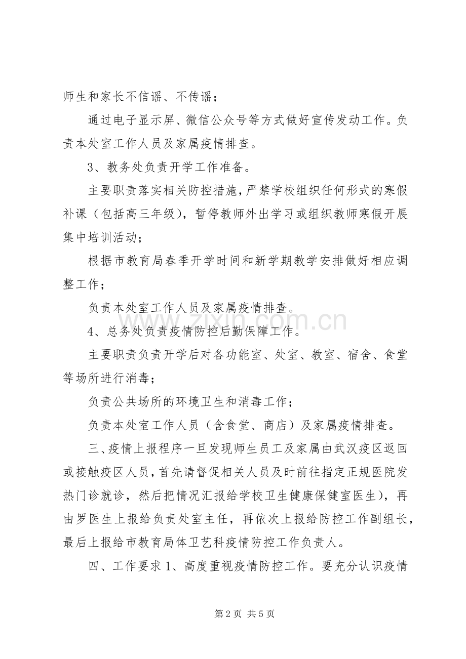 学校防控新型冠状病毒感染的肺炎疫情工作实施方案,范文-学校肺炎疫情工作实施方案.docx_第2页