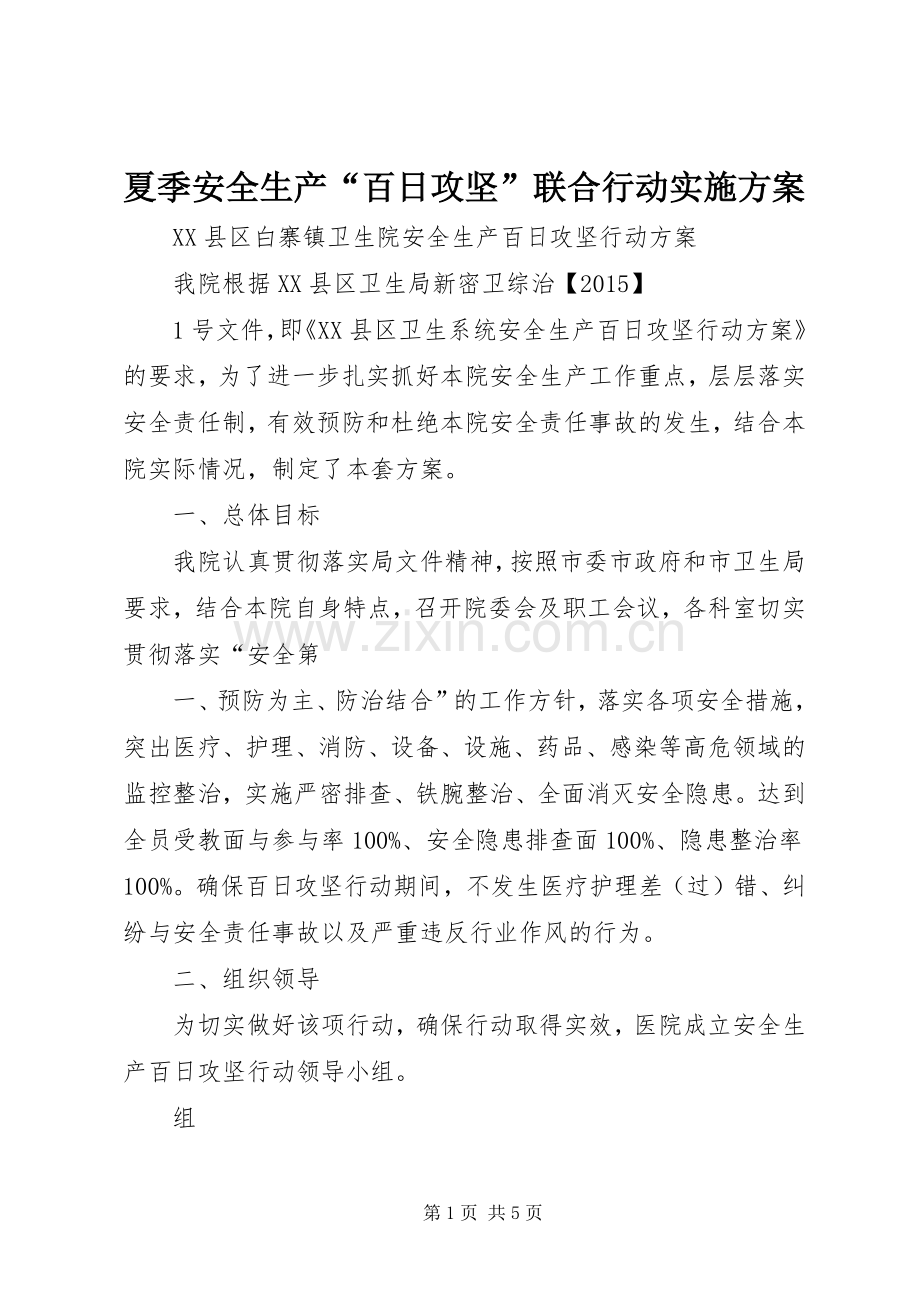 夏季安全生产“百日攻坚”联合行动方案 .docx_第1页