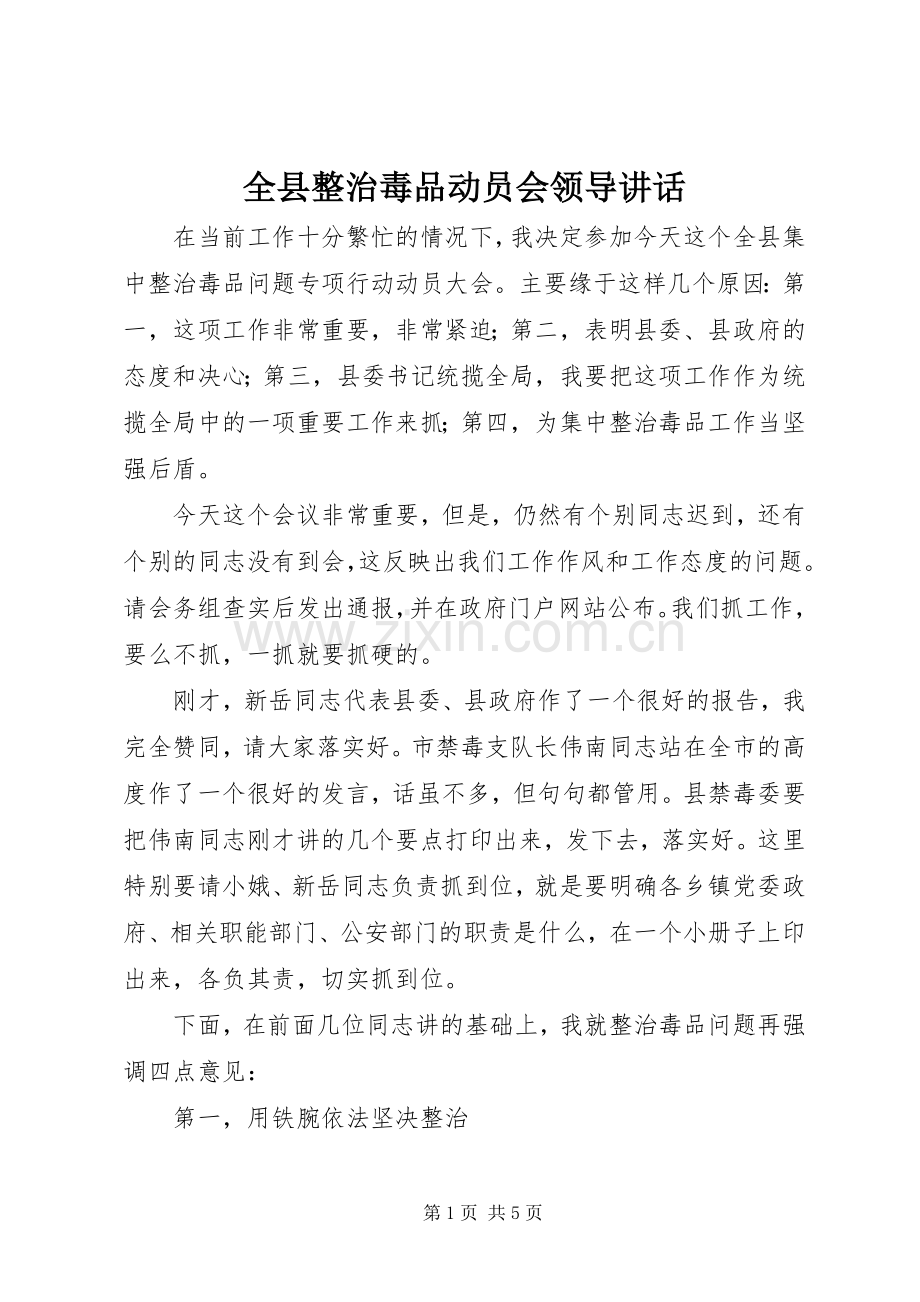 全县整治毒品动员会领导讲话.docx_第1页