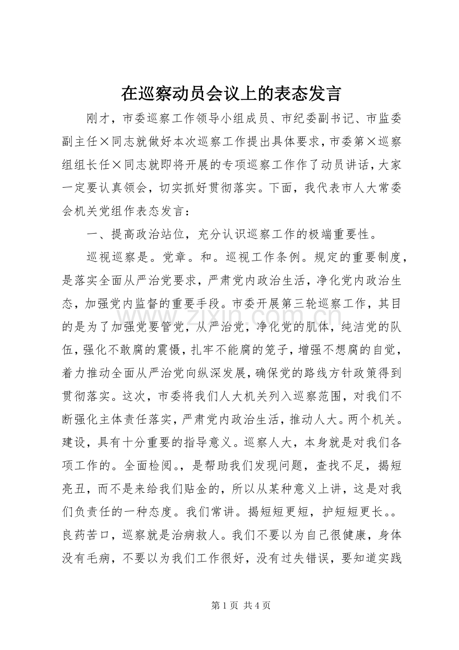 在巡察动员会议上的表态发言.docx_第1页