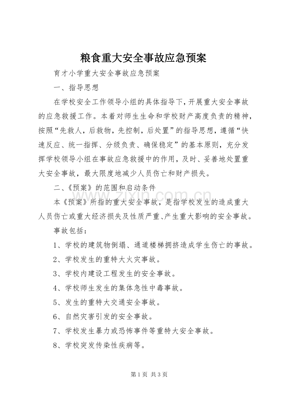 粮食重大安全事故应急处理预案 .docx_第1页