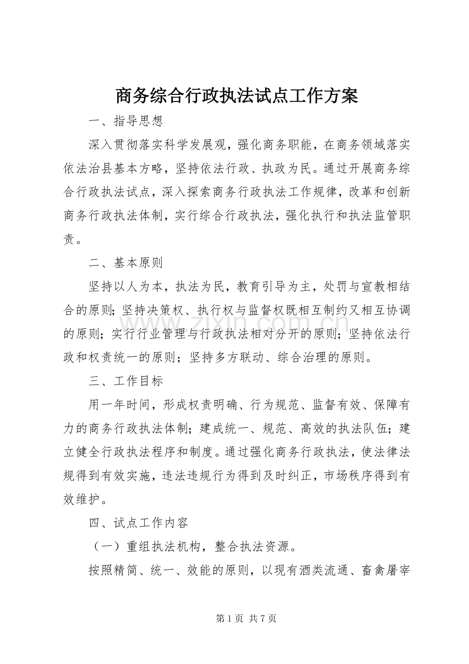 商务综合行政执法试点工作实施方案.docx_第1页