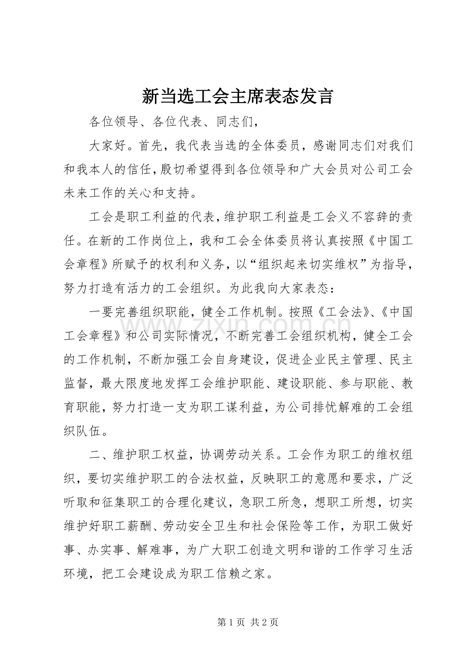 新当选工会主席表态发言.docx_第1页