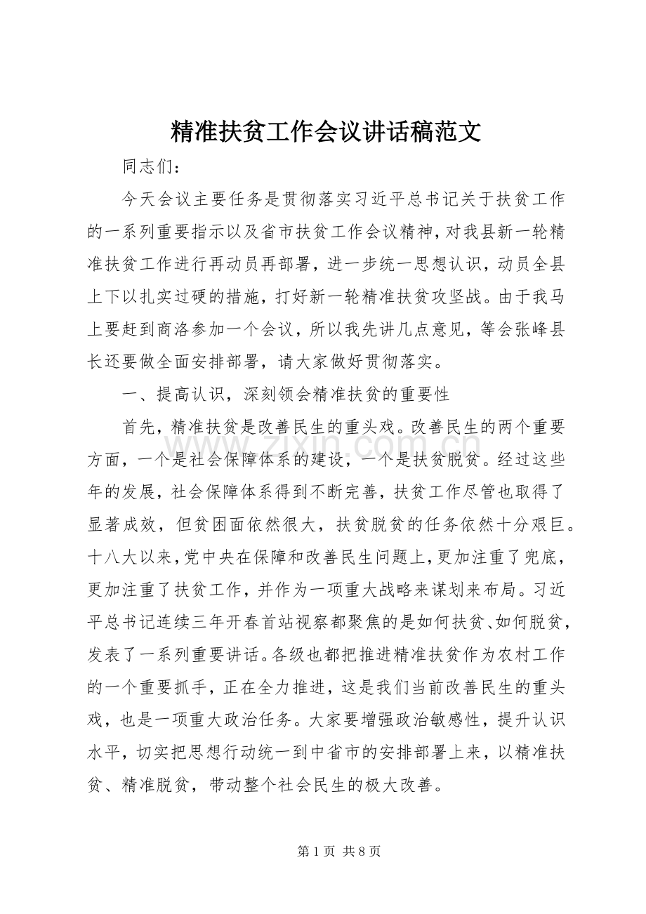 精准扶贫工作会议讲话稿范文.docx_第1页