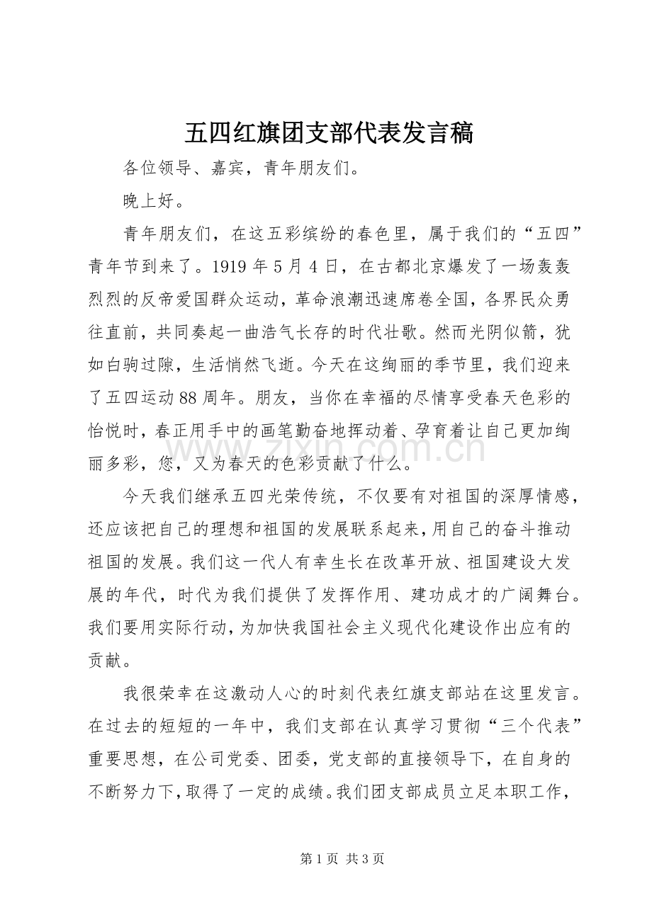 五四红旗团支部代表发言稿.docx_第1页