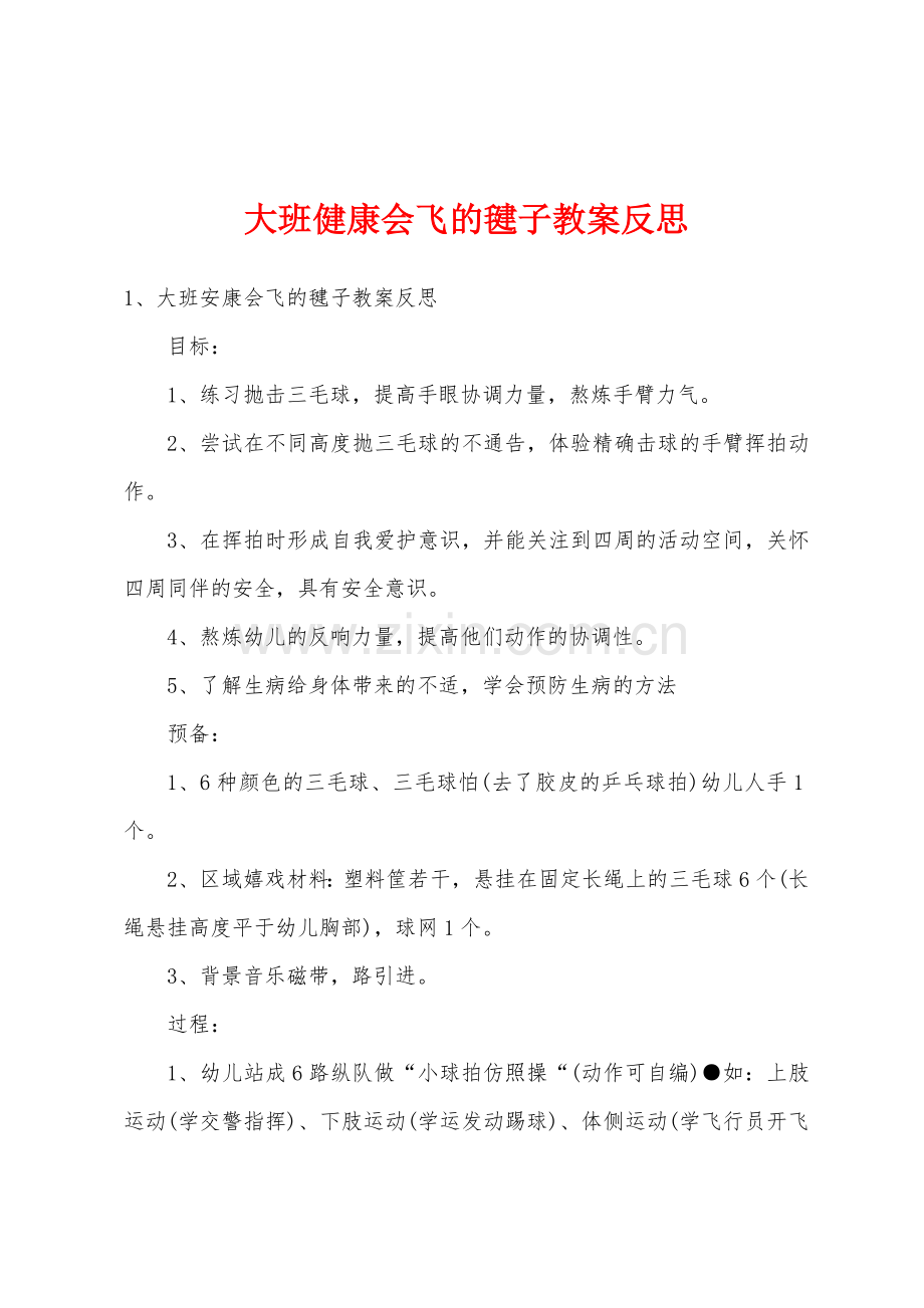 大班健康会飞的毽子教案反思.doc_第1页