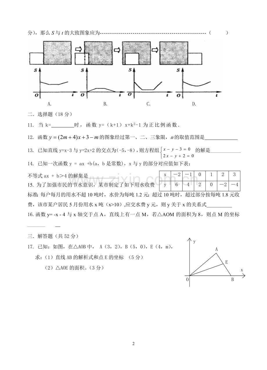 黄一次函数单元测试卷.doc_第2页