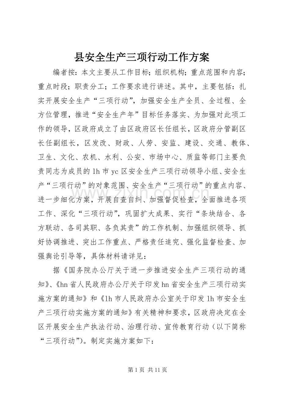 县安全生产三项行动工作实施方案.docx_第1页