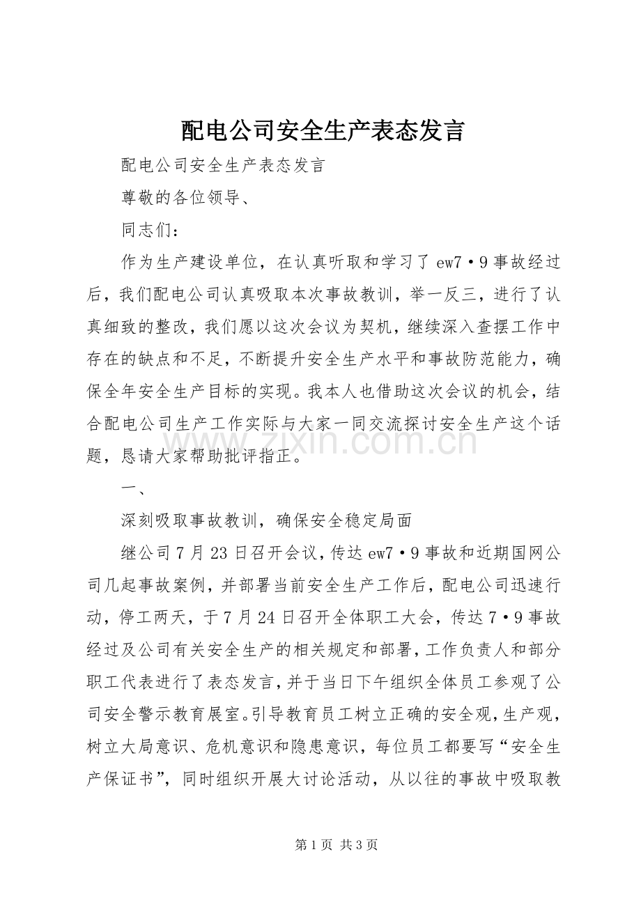 配电公司安全生产表态发言.docx_第1页