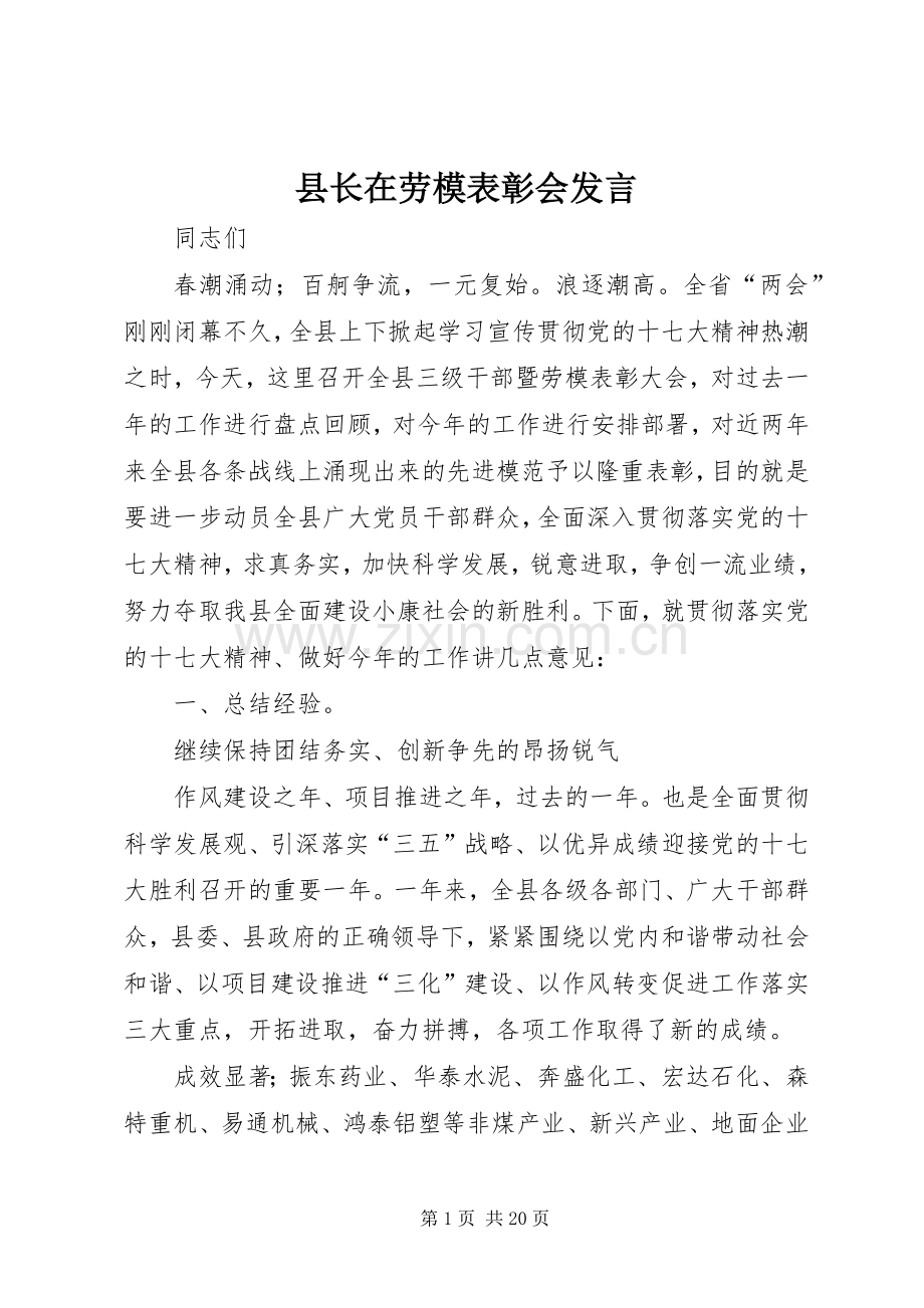 县长在劳模表彰会发言稿.docx_第1页